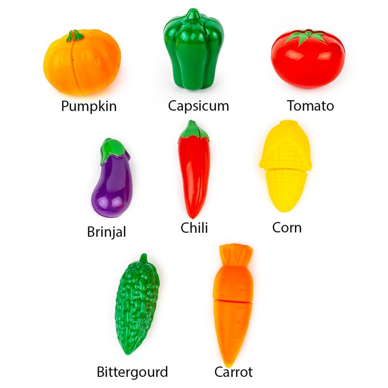 RATNA'S مجموعة الفواكه والخضروات القابلة للتقطيع مع صينية، 15 قطعة من الفواكه والخضروات القابلة للتقطيع، لوح تقطيع وسكين، مجموعة ألعاب مطبخ للأطفال، - Image 4
