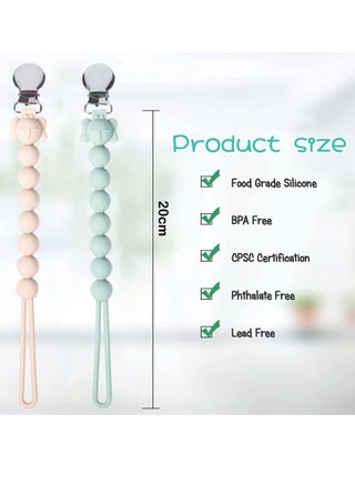 One Piece Design Pacifier Clip Holder, With Clear Pacifier Box, Pacifier Clip for Baby Boys and Girls, Shower, Newborn Gift (Green/Beige) - view 2