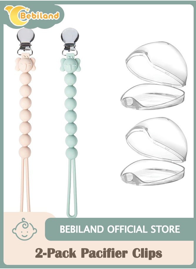 Bebiland One Piece Design Pacifier Clip Holder, With Clear Pacifier Box, Pacifier Clip for Baby Boys and Girls, Shower, Newborn Gift (Green/Beige)  - Image 1