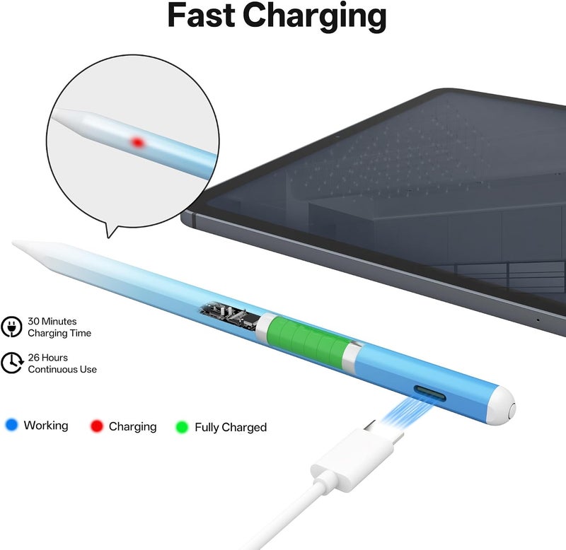 iafer Pencil for iPad 2018-2025, Fast Charge Tilt Sensitivity Palm Rejection 26H Working Time, Stylus Pen for iPad Pro 11/12.9/13 M3/M4, iPad 6th-11th A16, Air 3/4/5/M2/M3, Mini A17 Pro 7/6/5 - Image 3