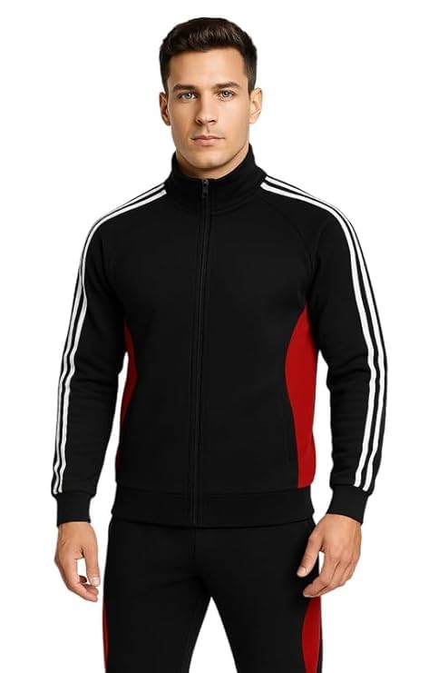 Krystle Comfort Fit Tracksuit Set – Men’s Sports Jacket with Pajama Pants (Black,Large) - Image 5