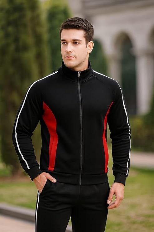 Krystle Comfort Fit Tracksuit Set – Men’s Sports Jacket with Pajama Pants (Black,Large) - Image 3