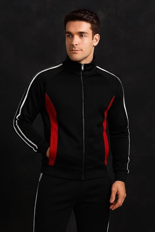 Krystle Comfort Fit Tracksuit Set – Men’s Sports Jacket with Pajama Pants (Black,Large) - Image 2