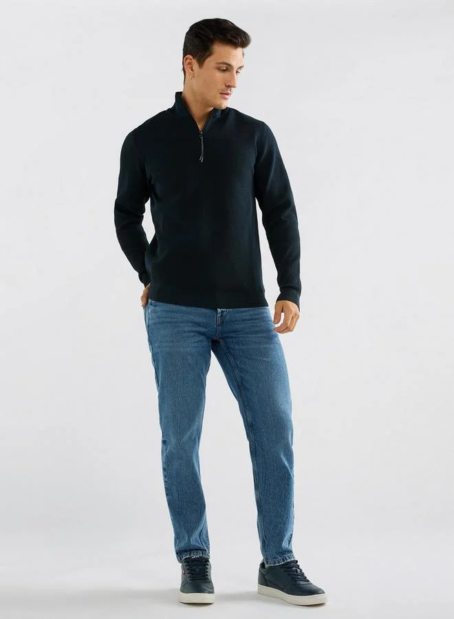 سبلاش فيڤ سويت شيرت بارز الملمس بياقة عالية وأكمام طويلة