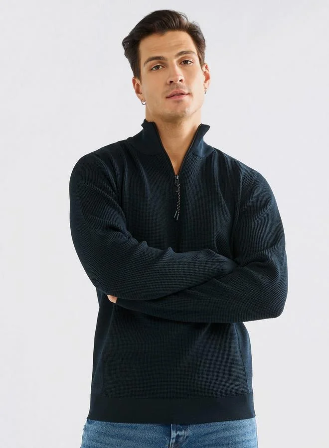 سبلاش فيڤ سويت شيرت بارز الملمس بياقة عالية وأكمام طويلة