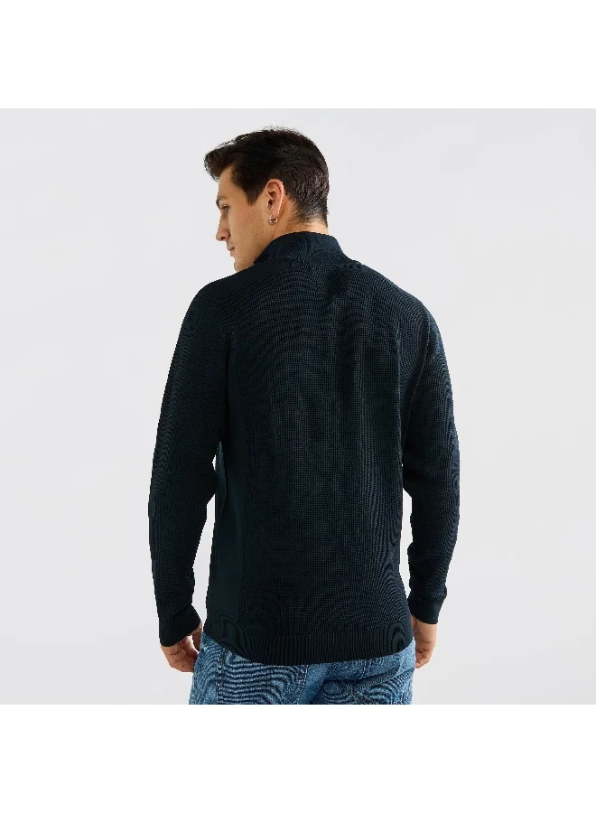 Splash FAV Textured Sweatshirt with High Neck and Long Sleeves