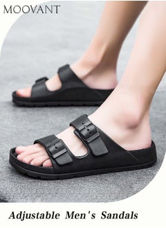 Moovant Men's Comfortable Sandals, Soft Solid Color Eva Slippers, Summer Beach Pool Shower Slip on Sandals, Double Buckle Lightweight Slides, Bathroom Home Flat Slippers for Men, Black  - Image 1