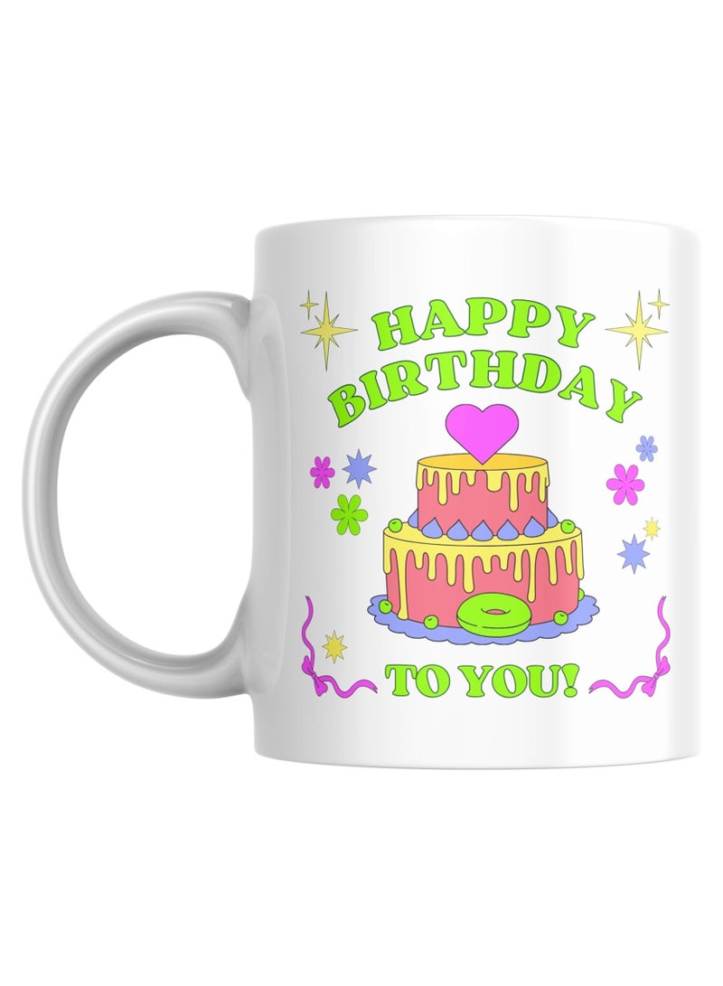 Happy Birthday Coffee Mug, 11oz, Colourful Birthday Cake Design, Gift for Sister, Brother, Friend, Girlfriend, Boyfriend