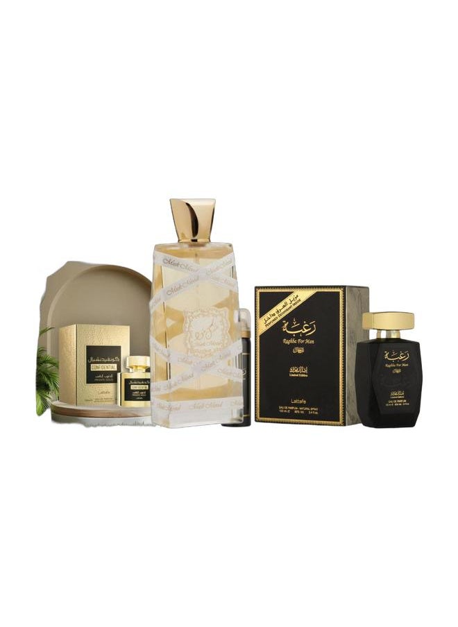 Lattafa Raghba Limited Edition EDP 100ml, Confidential Private Gold EDP 100ml, and Musk Mood EDP 100ml  - Image 1