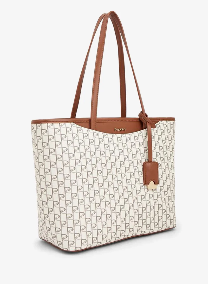 بابريكا Monogram Print Tote Bag With Double Handles