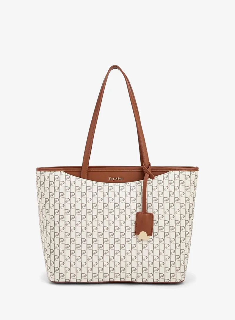 بابريكا Monogram Print Tote Bag With Double Handles