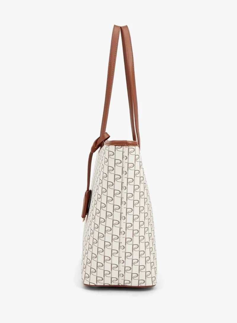 Paprika BROWN Monogram Print Tote Bag With Double Handles for Women | Best Price UAE