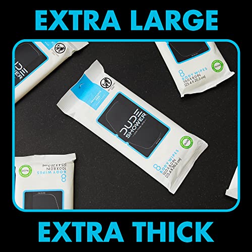 DUDE Wipes Fragrance Free On-The-Go Shower Wipes, Extra-Large and Thick Cleansing Body Wipes for Travel, 1 Pack (8 Count), Infused with Vitamin E and Aloe - Image 3