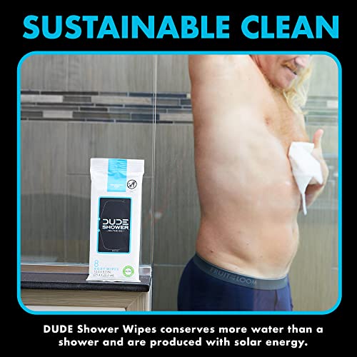 DUDE Wipes Fragrance Free On-The-Go Shower Wipes, Extra-Large and Thick Cleansing Body Wipes for Travel, 1 Pack (8 Count), Infused with Vitamin E and Aloe - Image 4