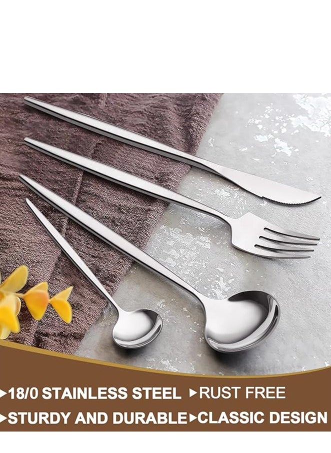 Enjoylifeme 30-Piece Stainless Steel Knife Fork Spoon Full Set Silver for Home Office Restaurant Hotel Silver  - Image 4