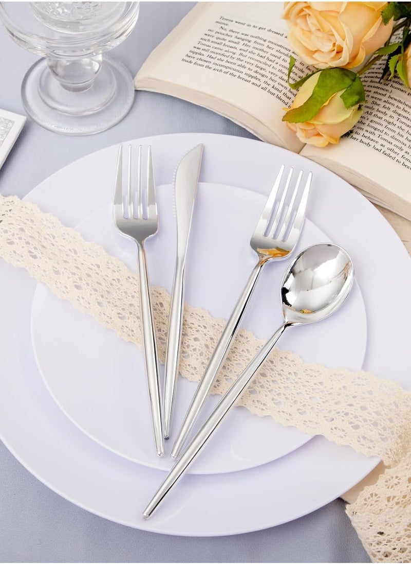 Enjoylifeme 30-Piece Stainless Steel Knife Fork Spoon Full Set Silver for Home Office Restaurant Hotel Silver  - Image 5