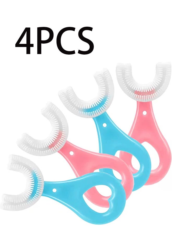 4 Pack U Shaped Toothbrush Kids, Soft Silicone Brush Head Whole Mouth with Handle 360 ° Oral Teeth Cleaning Design for Toddler Toothbrushes Age 2-6 - Image 1
