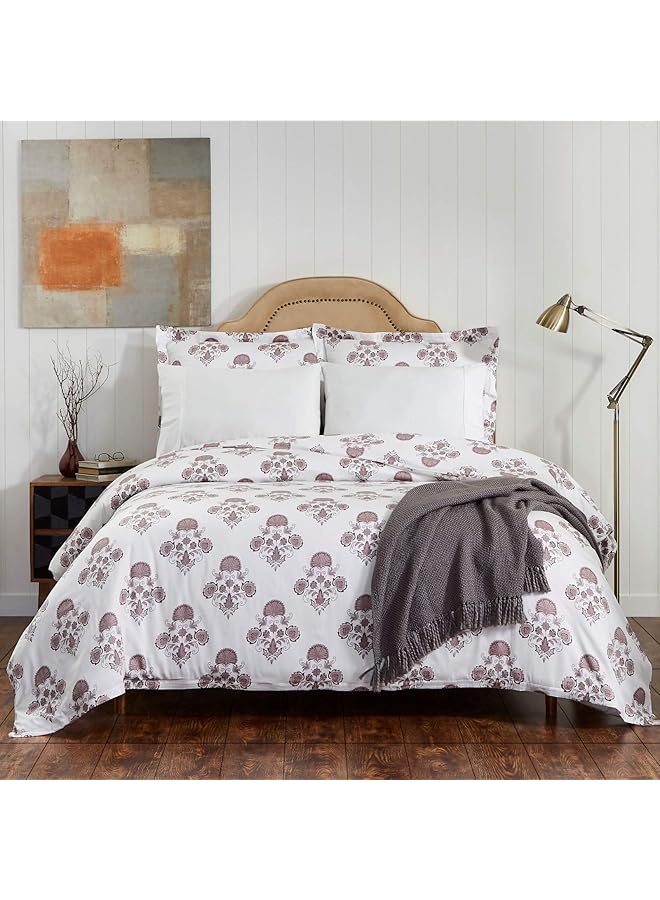 إيروريكس طقم لحاف سرير مزدوج من القطن بنسبة 100% باللونين الأرجواني والعاجي - Image 1