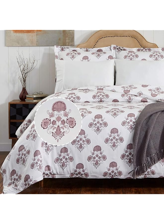 إيروريكس طقم لحاف سرير مزدوج من القطن بنسبة 100% باللونين الأرجواني والعاجي - Image 3