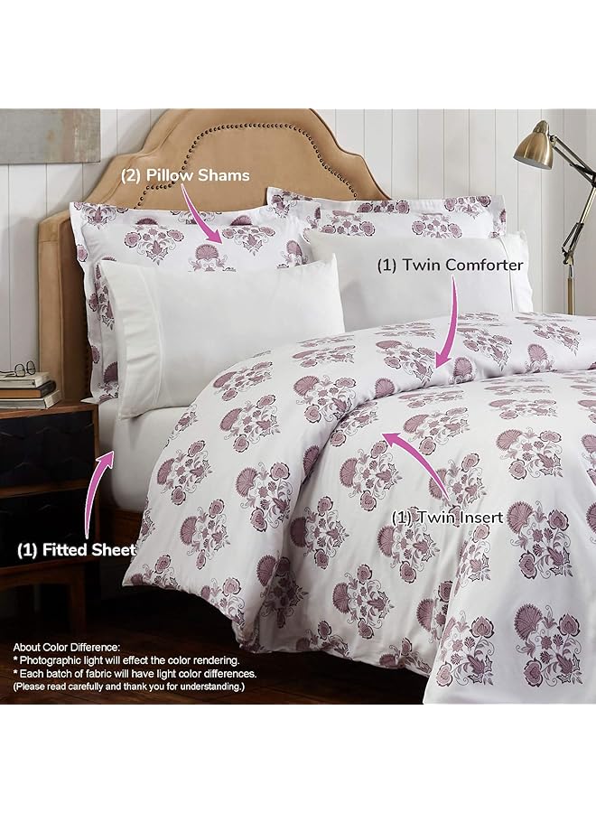 إيروريكس طقم لحاف سرير مزدوج من القطن بنسبة 100% باللونين الأرجواني والعاجي - Image 2