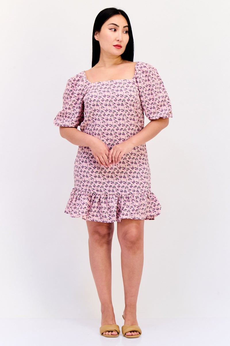 Vila Women Floral Print Mini Dress, Multicolor - Image 2