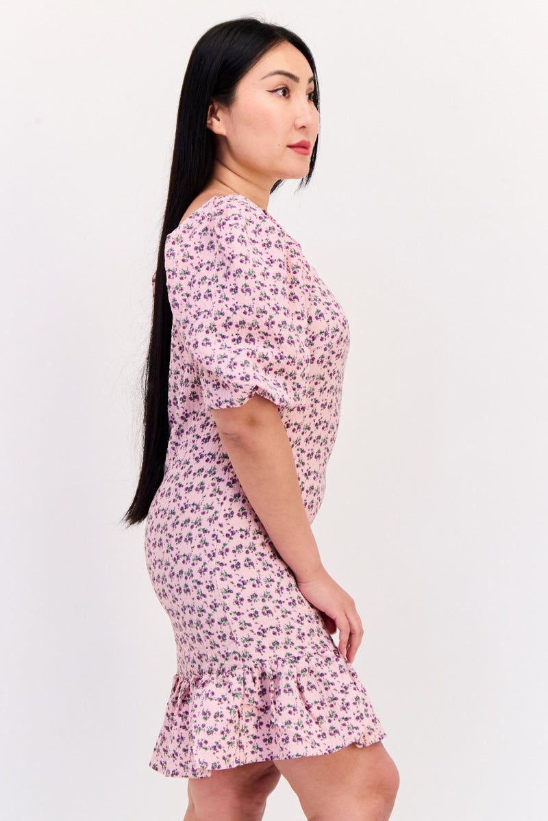 Vila Women Floral Print Mini Dress, Multicolor - Image 4