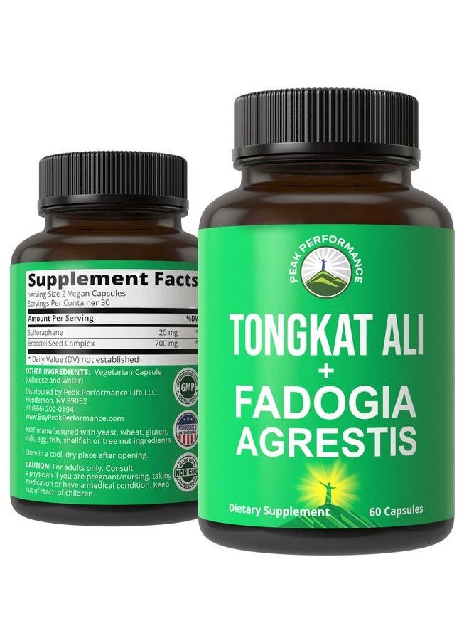 Peak Performance - Tongkat Ali + Fadogia Agrestis 2In1 T Supplement For Men. Ultra High Strength Tongkatali Longjack Extract + Fadogia Agrestis Extract. Vegan Capsules. Support Natural Energy. Usa Tested Pills - Image 1