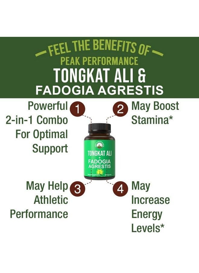 Peak Performance - Tongkat Ali + Fadogia Agrestis 2In1 T Supplement For Men. Ultra High Strength Tongkatali Longjack Extract + Fadogia Agrestis Extract. Vegan Capsules. Support Natural Energy. Usa Tested Pills - Image 1