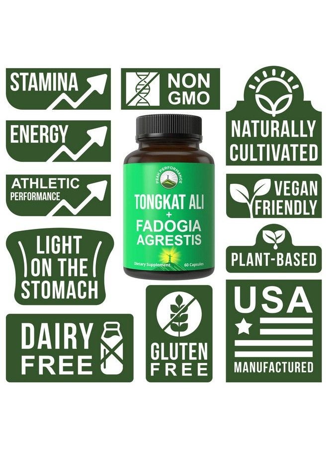 Peak Performance - Tongkat Ali + Fadogia Agrestis 2In1 T Supplement For Men. Ultra High Strength Tongkatali Longjack Extract + Fadogia Agrestis Extract. Vegan Capsules. Support Natural Energy. Usa Tested Pills - Image 1