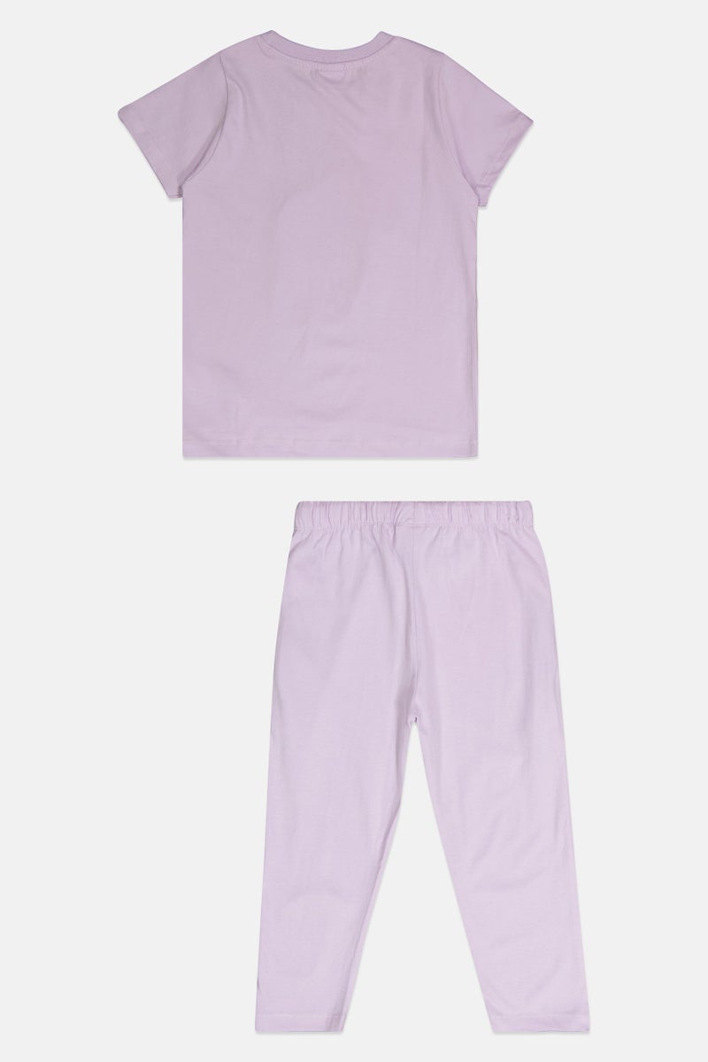 Peanuts Kids Girl Graphic Print Top And Bottom Pajamas Set, Lavender - Image 2