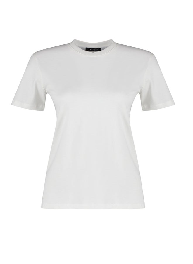 trendyol - Ecru 100% Cotton Premium Basic Crew Neck Knitted T-Shirt TWOSS23TS00042 - Image 1