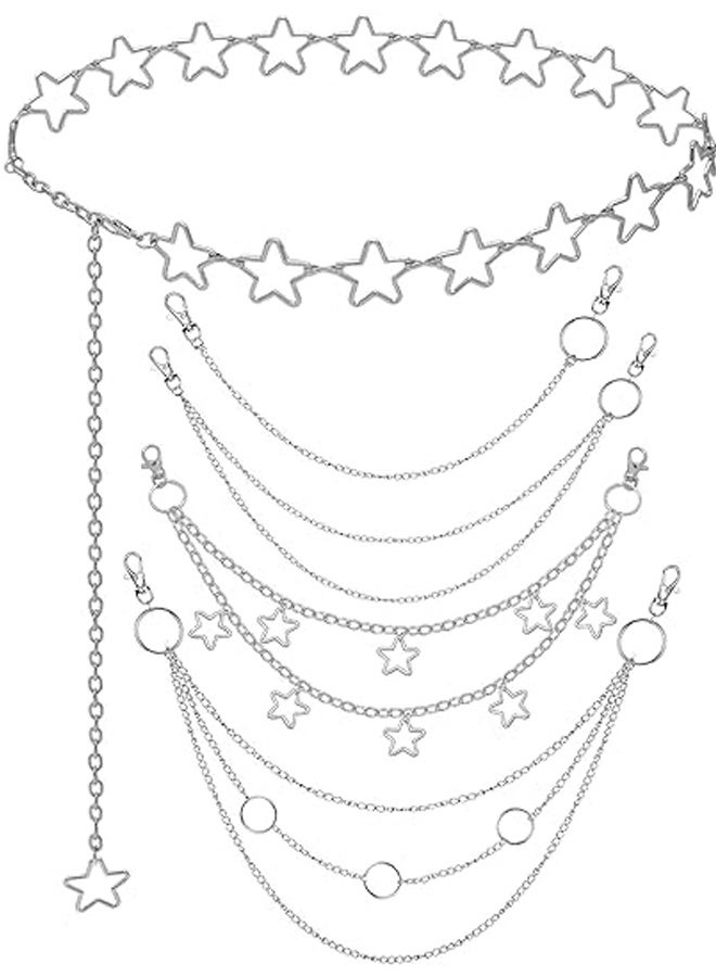 GUSGU 5 Pcs Goth Chain Belt Set, Waist and Wallet Chains for Jeans, Skirts, or Pants, Star Shape, Punk Accessories for Women and Men, Style B - Image 1