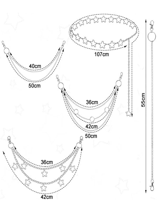 GUSGU 5 Pcs Goth Chain Belt Set, Waist and Wallet Chains for Jeans, Skirts, or Pants, Star Shape, Punk Accessories for Women and Men, Style B - Image 2