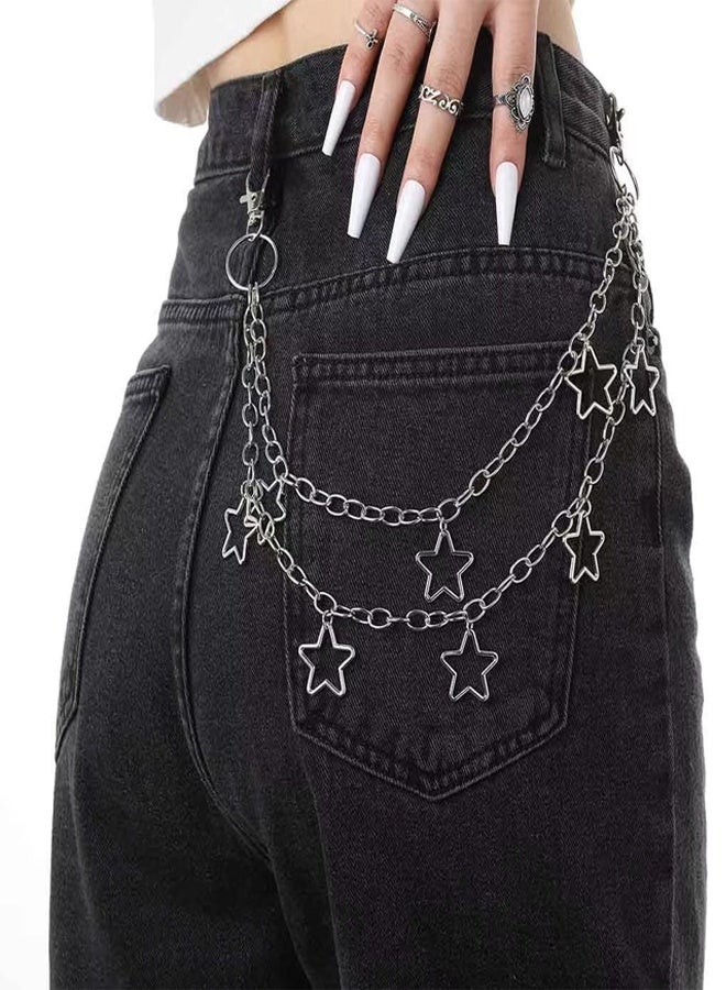 GUSGU 5 Pcs Goth Chain Belt Set, Waist and Wallet Chains for Jeans, Skirts, or Pants, Star Shape, Punk Accessories for Women and Men, Style B - Image 4