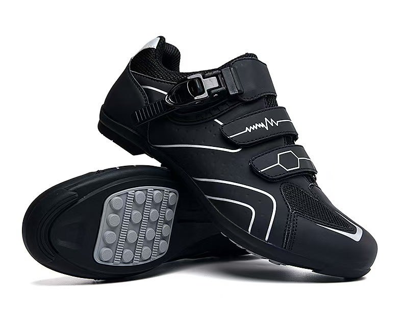 Generic Mens and womens bicycle buckle lace-up cycling shoes professional non-slip shock absorption wear-resistant road shoes breathable hard-soled mountain shoes Black rubber sole 