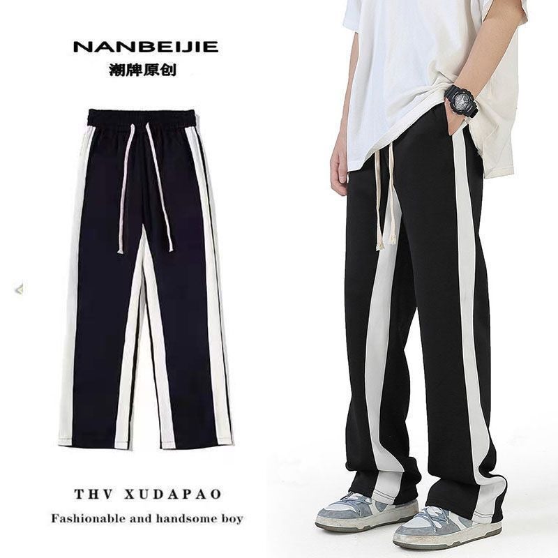 بنطلونات كاجوال للرجال من هاي ستريت، ربيع وصيف، فضفاضة، خياطة مستقيمة، مخططة، عصرية، واسعة الساق، بنطلونات رياضية - Image 2