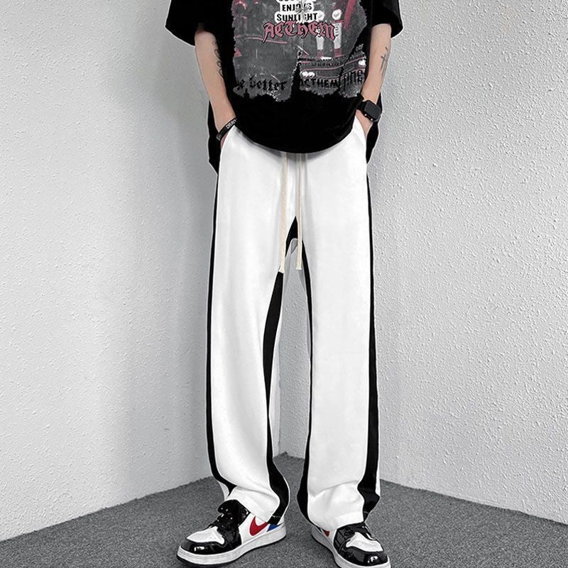 بنطلونات كاجوال للرجال من هاي ستريت، ربيع وصيف، فضفاضة، خياطة مستقيمة، مخططة، عصرية، واسعة الساق، بنطلونات رياضية - Image 5