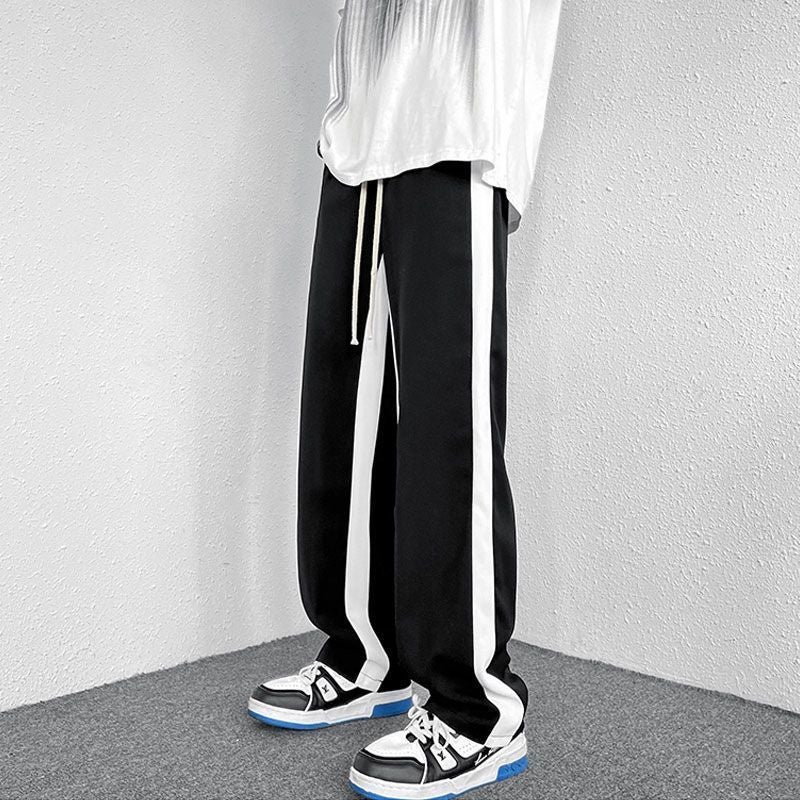 بنطلونات كاجوال للرجال من هاي ستريت، ربيع وصيف، فضفاضة، خياطة مستقيمة، مخططة، عصرية، واسعة الساق، بنطلونات رياضية - Image 1