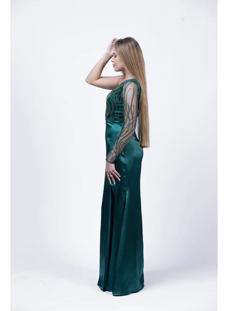 Fashonara  Embossed One-Shoulder Evening Dress for Women | Elegant Slim Fit Formal Gown for Women | Best Price UAE