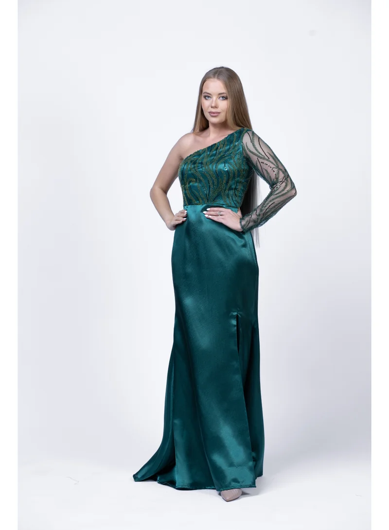 فاشونارا فستان سهرة للنساء بكتف واحد مزخرف | فستان رسمي أنيق بقصّة ضيّقة