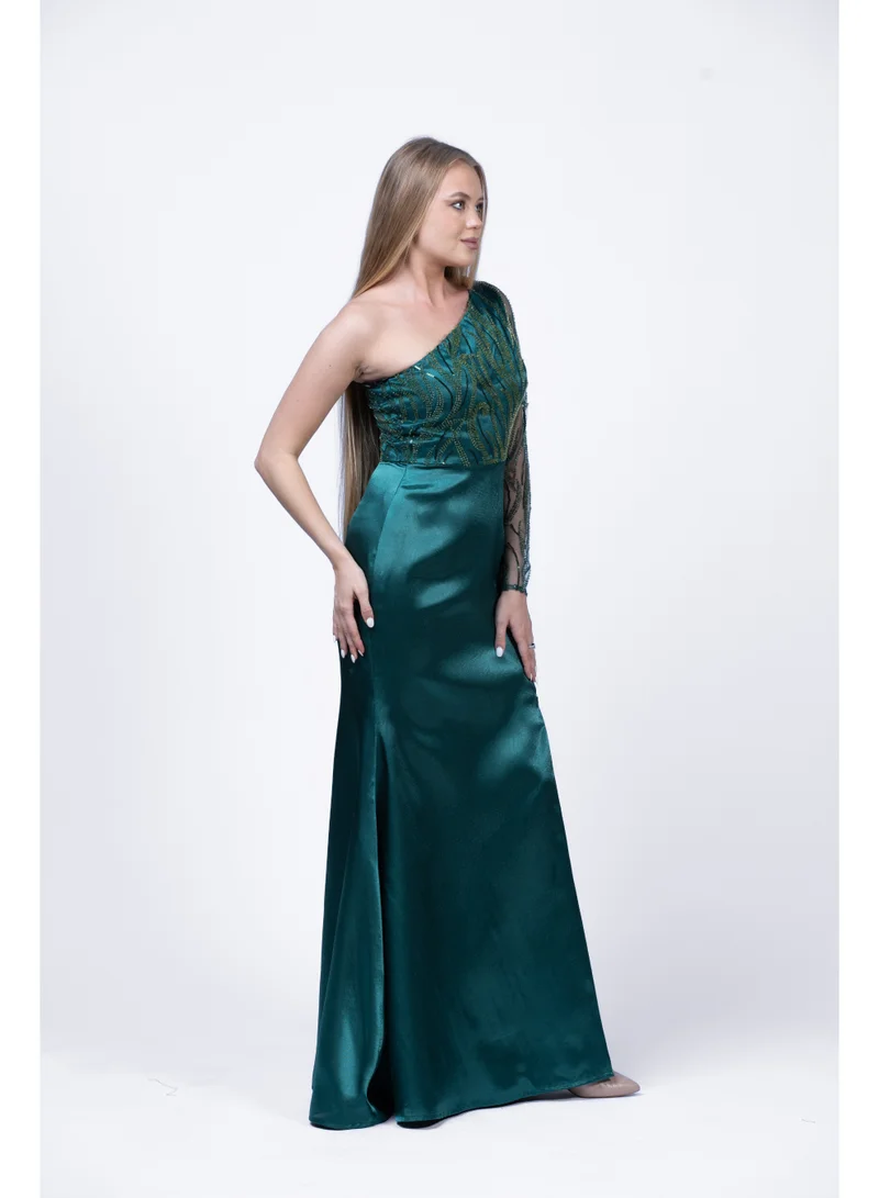 Fashonara  Embossed One-Shoulder Evening Dress for Women | Elegant Slim Fit Formal Gown for Women | Best Price UAE
