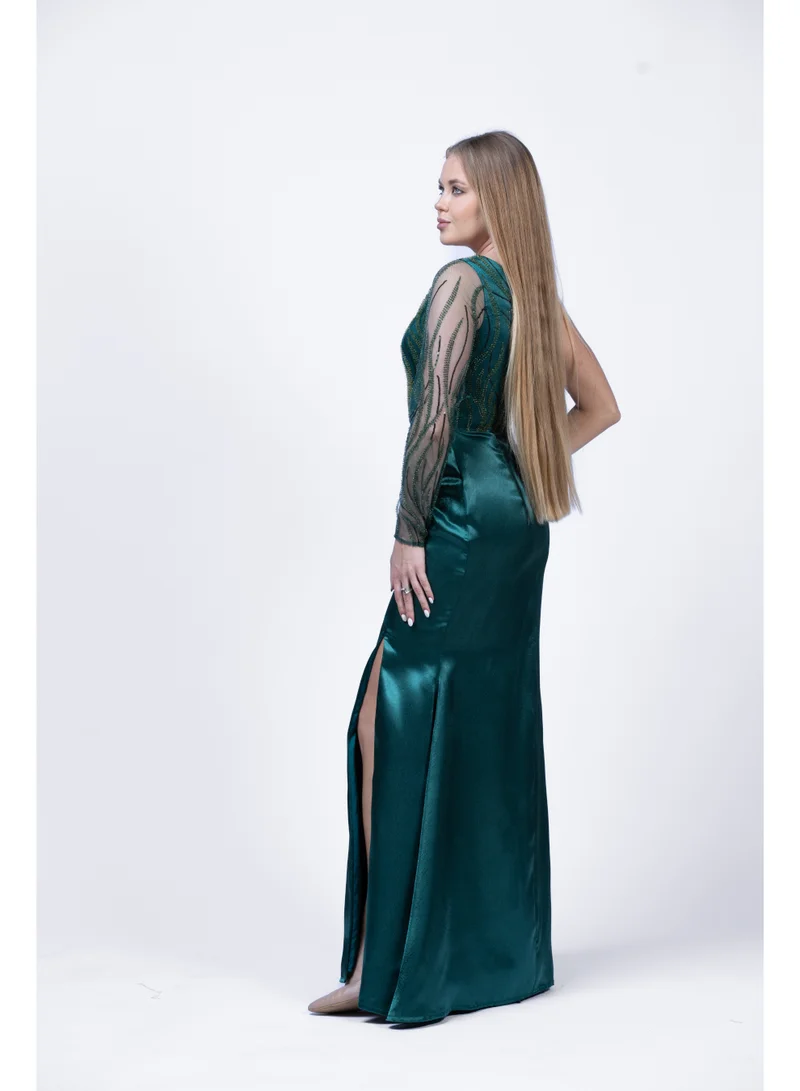 Fashonara  Embossed One-Shoulder Evening Dress for Women | Elegant Slim Fit Formal Gown for Women | Best Price UAE