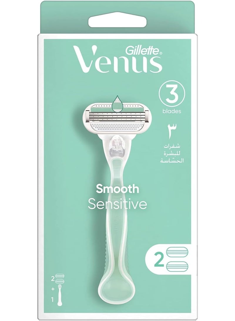 Venus Smooth Sensitive Razor - 1 Handle + 1 Refill Blade - Green - Image 1
