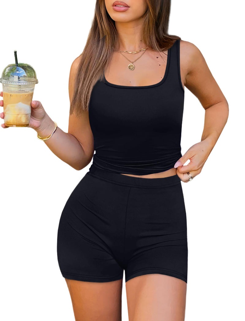 NIASHOT Two Piece Casual Workout Sets for Women 2026 Athletic 2 Piece Spring Summer Outfits Lounge Matching Sets Clothing Slim Fit Yoga Gym Set Clothes Black S - Image 1