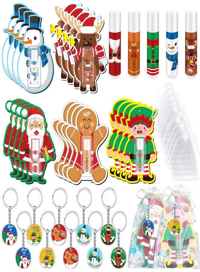 Henoyso 150 Pcs Christmas Lip Balm Bulk Gifts Moisturizing Lip Balms Acrylic Keychains with Organza Bags for Xmas Holiday Treat Gifts Christmas Stocking Stuffers Women Party Supplies - Image 1