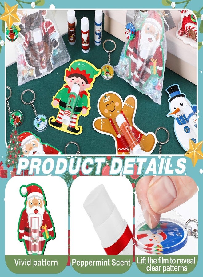 Henoyso 150 Pcs Christmas Lip Balm Bulk Gifts Moisturizing Lip Balms Acrylic Keychains with Organza Bags for Xmas Holiday Treat Gifts Christmas Stocking Stuffers Women Party Supplies - Image 4