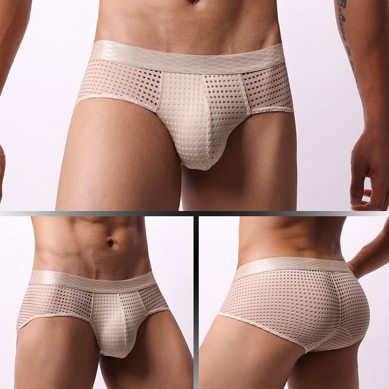 Japanese And Korean Style Breathable Men'S Large Mesh Low-Rise Wide Waistband Briefs E-109 - Image 5