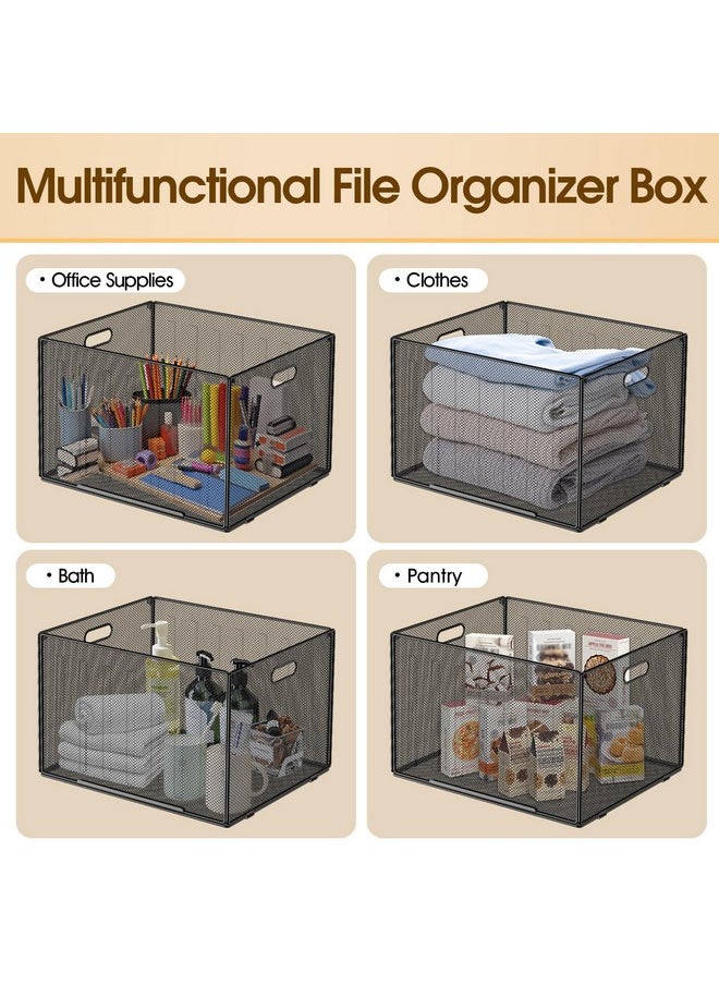 MaxGear - Hanging File Organizer Box, Mesh File Folder Organizer For Letter/Legal Size Filing Box, Metal File Folder Box With Handles, File Crate Storage Box For Office Supplies, Clothes, Pantry, Bath - Image 1