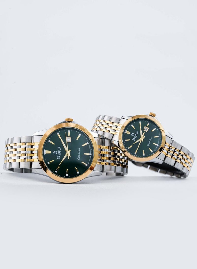 Sveston Captain Cook Analog Quartz Green Dial Stainless Steel Couple Set Watch SV 7521  - Image 2