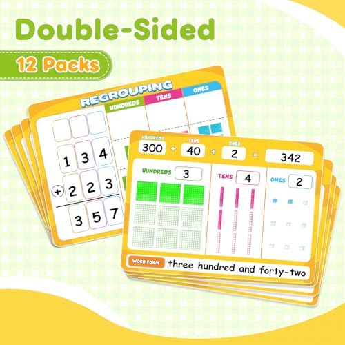 Laffunz 12 Packs Dry Erase Place Value Chart Math Games for Kids Addition and Subtraction Flash Cards White Board Math Manipulatives 1st 2nd 3rd Grade Teacher Classroom Must Haves Homeschool Supplie - Image 5